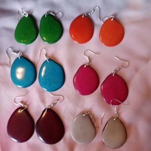 Assorted colors of organic Tagua seed Earrings
